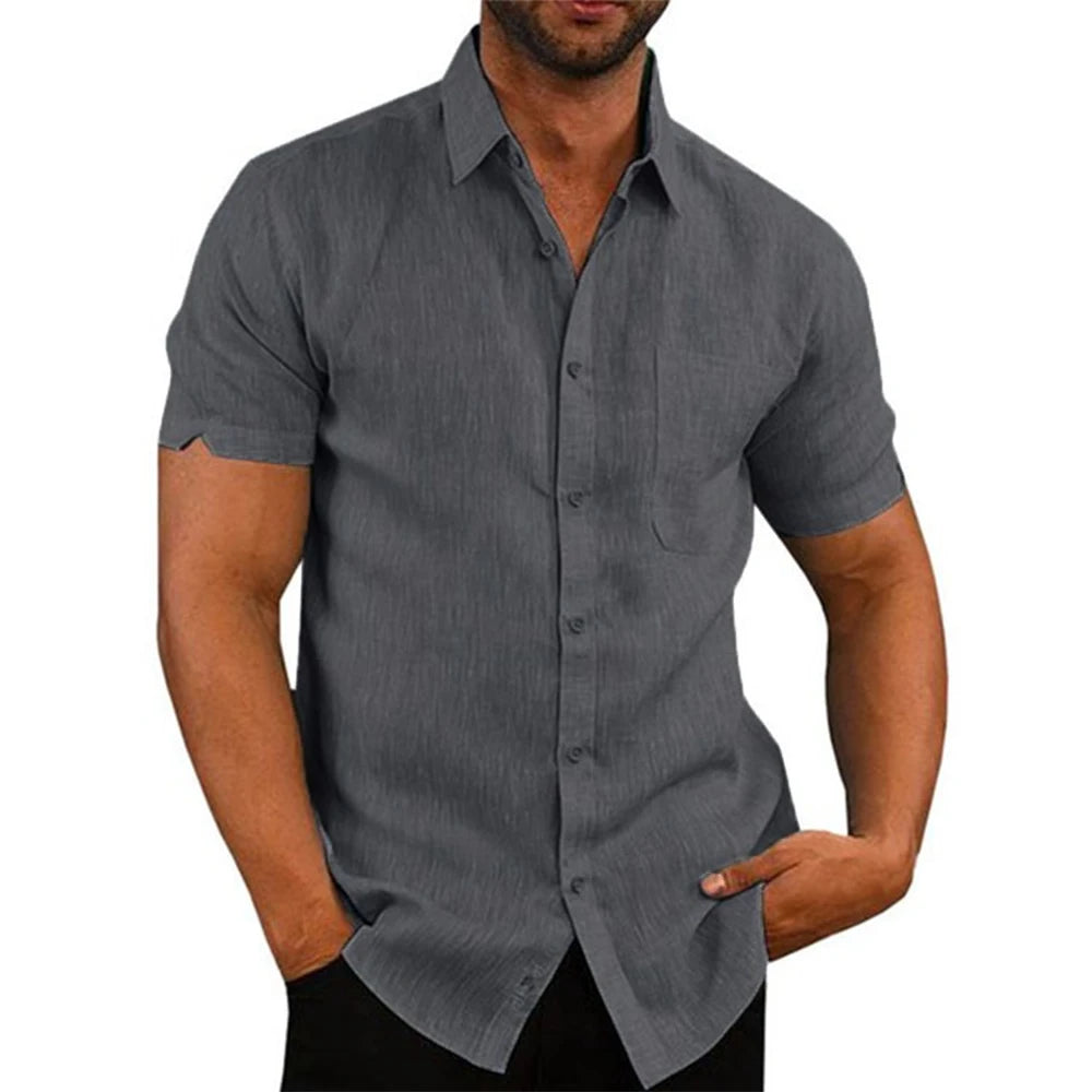 UrbanEdge - Cotton Linen Hot Sale Men's Short-Sleeved Shirts